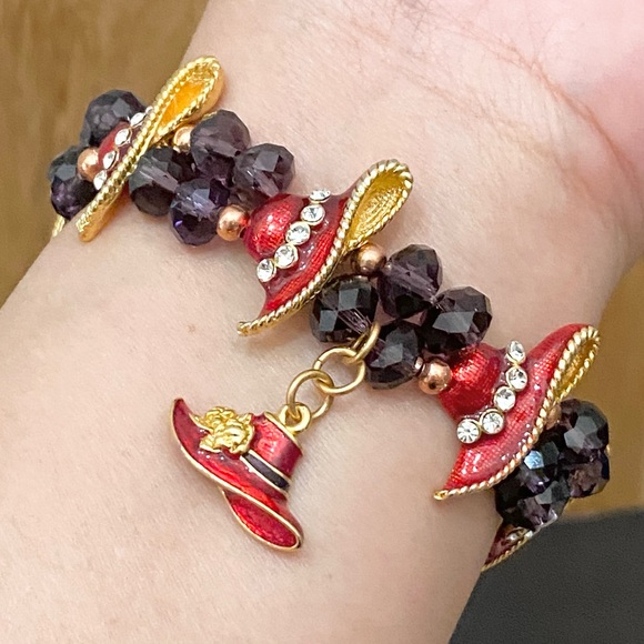 Red Hatter Enamel Beaded Stretchy Bracelet One Size - Picture 4 of 10